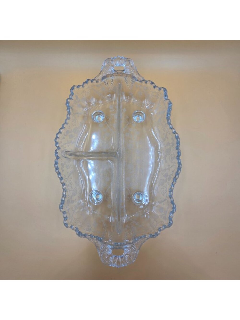 Cambridge Glass 3500/64 Elaine Etch Clear 3 Part Relish Dish 4 Toed - Picture 3 of 10